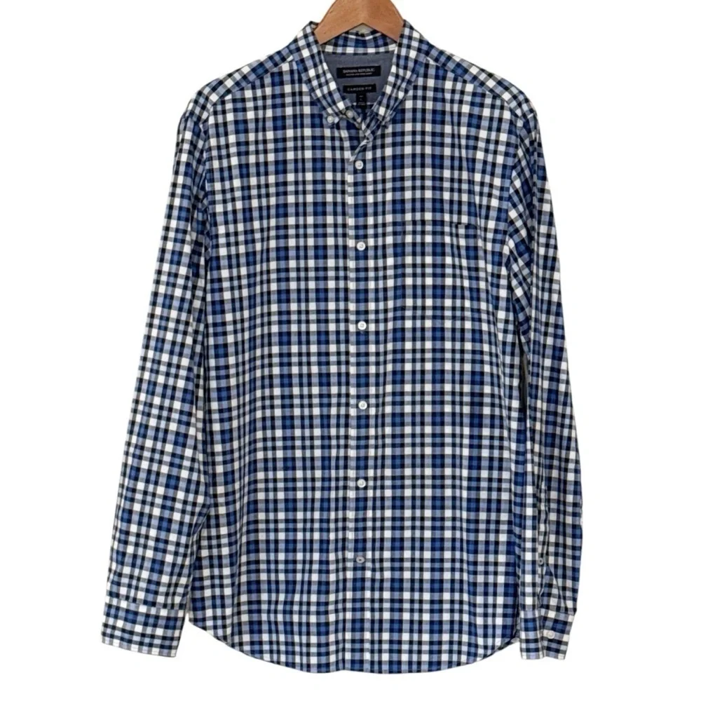 Banana Republic Camden Fit Custom 078 Fit Wash Plaid Button Down Shirt Large
